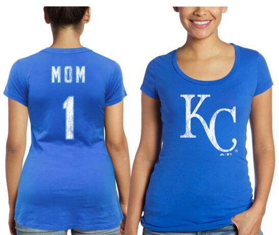 2020 MLB Kansas City Royals Majestic Threads Women Mother Day #1 Mom TShirt  Royal Blue.->women nhl jersey->Women Jersey